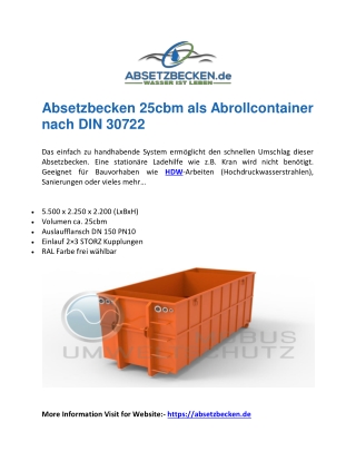 Absetzbecken 25cbm als Abrollcontainer nach DIN 30722