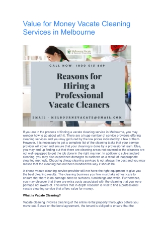 Value for Money Vacate Cleaning Services in Melbourne