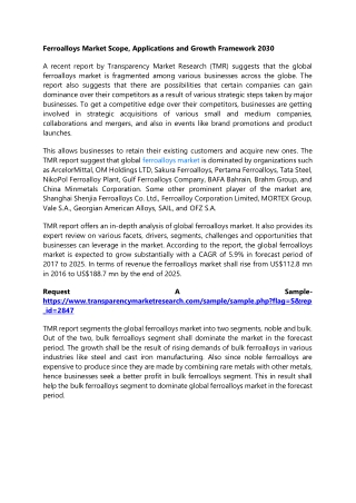 Ferroalloys Market Scope, Applications and Growth Framework 2030