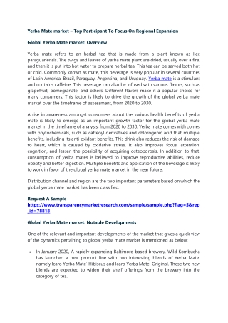Yerba Mate market – Top Participant To Focus On Regional Expansion