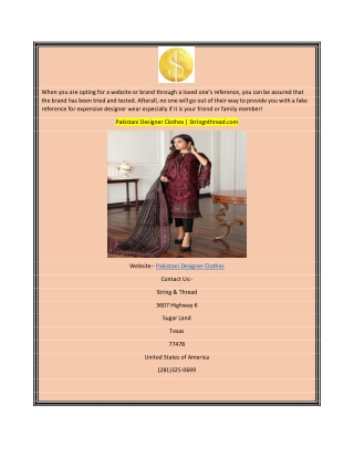 Pakistani Designer Clothes  Stringnthread.com