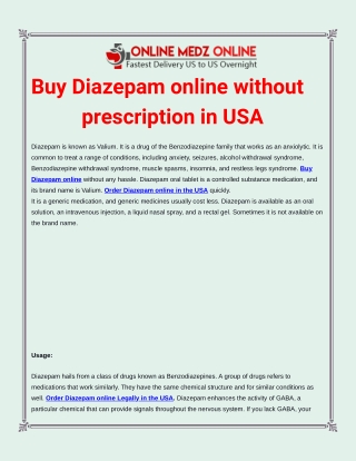 Buy Diazepam online without prescription in USA