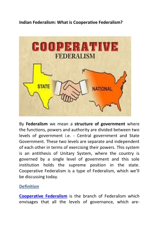 Indian Federalism- What is Cooperative Federalism