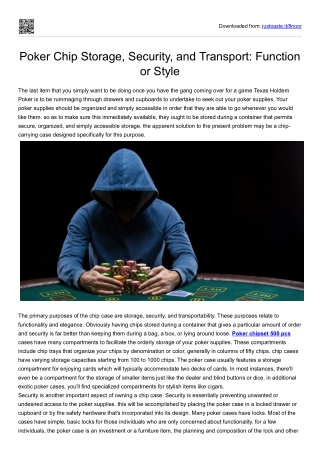 Poker Chip Storage, Security, and Transport- Function or Style