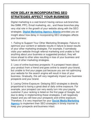 HOW DELAY IN INCORPORATING SEO STRATEGIES AFFECT YOUR BUSINESS