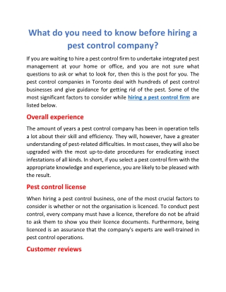 What do you need to know before hiring a pest control company