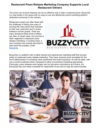 Restaurant Press Release Marketing Company Supports Local Restaurant Owners