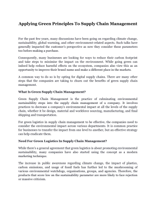 Applying Green Principles To Supply Chain Management
