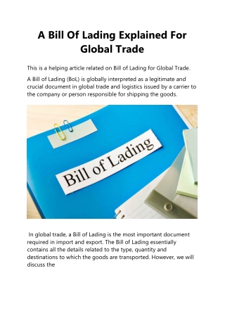 A Bill Of Lading Explained For Global Trade