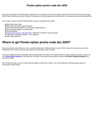 Pocket option promo code dec 2020