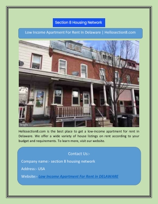 Low Income Apartment For Rent In Delaware | Hellosection8.com