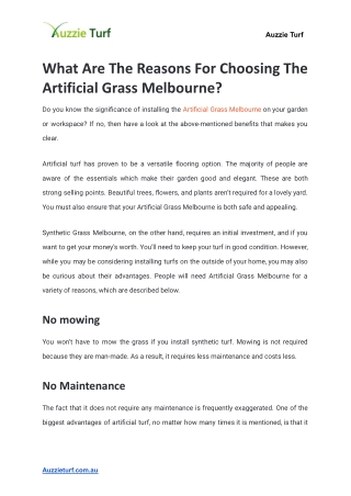 What Are The Reasons For Choosing The Artificial Grass Melbourne_
