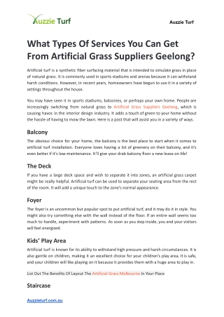 What Types Of Services You Can Get From Artificial Grass Suppliers Geelong_
