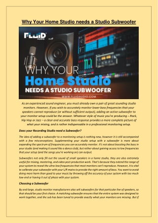 Why Your Home Studio needs a Studio Subwoofer