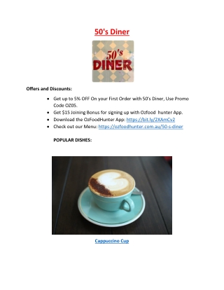 5% Off - 50's Diner burger Restaurant Menu Scarness, QLD