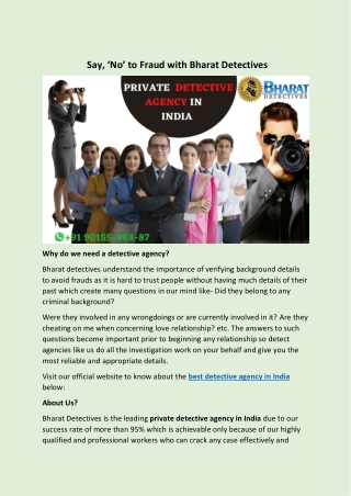 Say, ‘No’ to Fraud with Bharat Detectives