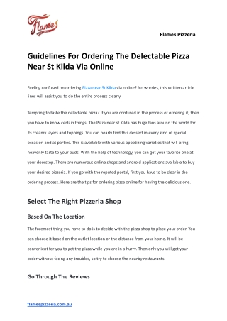 Guidelines For Ordering The Delectable Pizza Near St Kilda Via Online