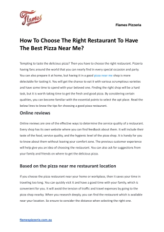 How To Choose The Right Restaurant To Have The Best Pizza Near Me_