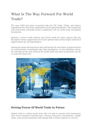 What Is The Way Forward For World Trade?