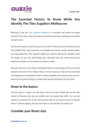 The Essential Factors To Know While You Identify The Tiles Suppliers Melbourne