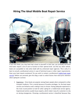 Hiring The Ideal Mobile Boat Repair Service