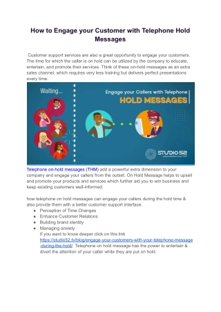 How to Engage your Customer with Telephone Hold Messages