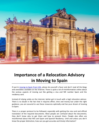 Importance of a Relocation Advisory in Moving to Spain