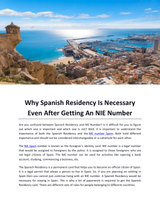 Why Spanish Residency Is Necessary Even After Getting An NIE Number