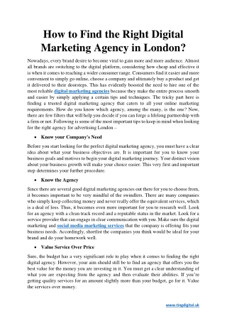 How to Find the Right Digital Marketing Agency in London