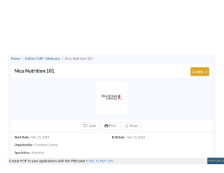 Nicu Nutrition 101, Online CME Course