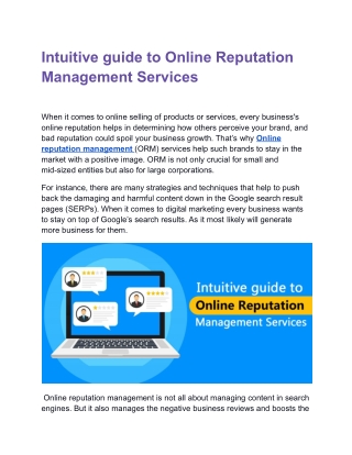 Intuitive guide to Online Reputation Management Services