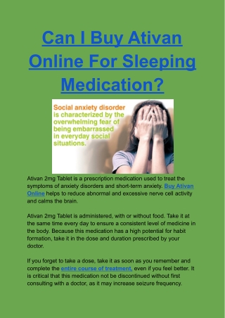 Can I Buy Ativan Online For Sleeping Medication_