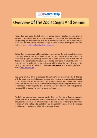 Overview Of The Zodiac Signs And Gemini