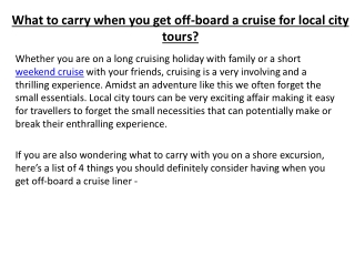What to carry when you get off-board a cruise for local city tours