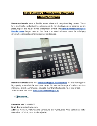 Top Quality Membrane Keypads Manufacturers in India