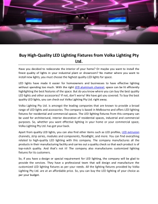 Buy High-Quality LED Lighting Fixtures from Volka Lighting Pty Ltd.