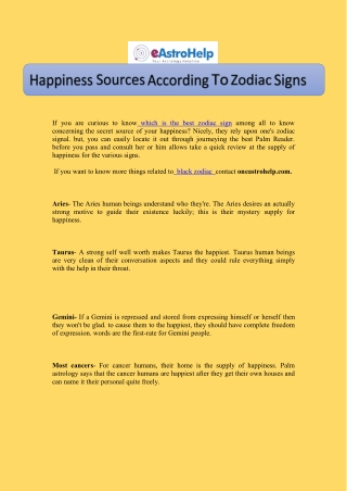 Happiness Sources According To Zodiac Signs
