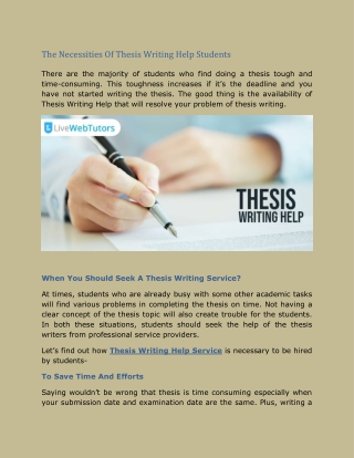 The Necessities Of Thesis Writing Help Students