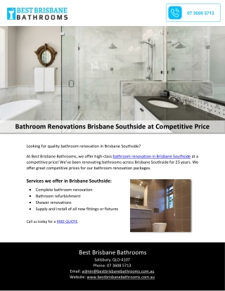 Bathroom Renovations Brisbane Southside at Competitive Price