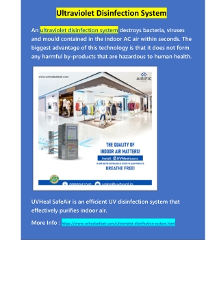 Ultraviolet disinfection system | UV Heal Safeair