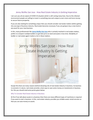 Jenny Wolfes San Jose - How Real Estate Industry Is Getting Imperative