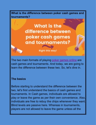 What are the differences between poker cash games and tournaments in a poker game