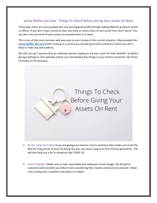 Jenny Wolfes San Jose - Things To Check Before Giving Your Assets On Rent