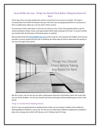 Jenny Wolfes San Jose - Things You Should Check Before Taking Any Room On Rent