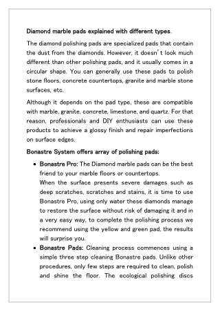 Diamond marble pads explained with different types