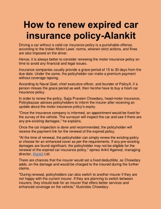 How to renew expired car insurance policy-Alankit