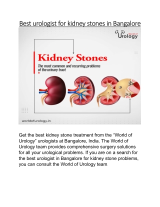 Best urologist for kidney stones in Bangalore