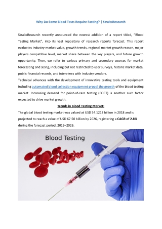 Blood Testing Market Analysis 2021