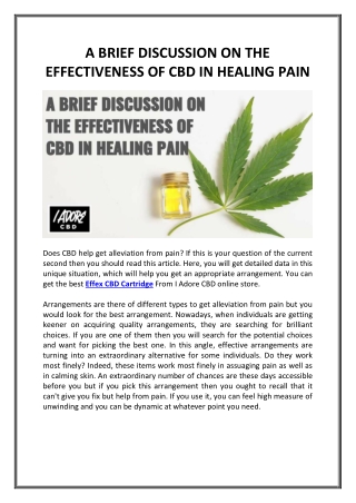A BRIEF DISCUSSION ON THE EFFECTIVENESS OF CBD IN HEALING PAIN