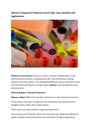 Rekson-Silicone Transparent Platinum Cured Tube Uses, Benefits and Applications
